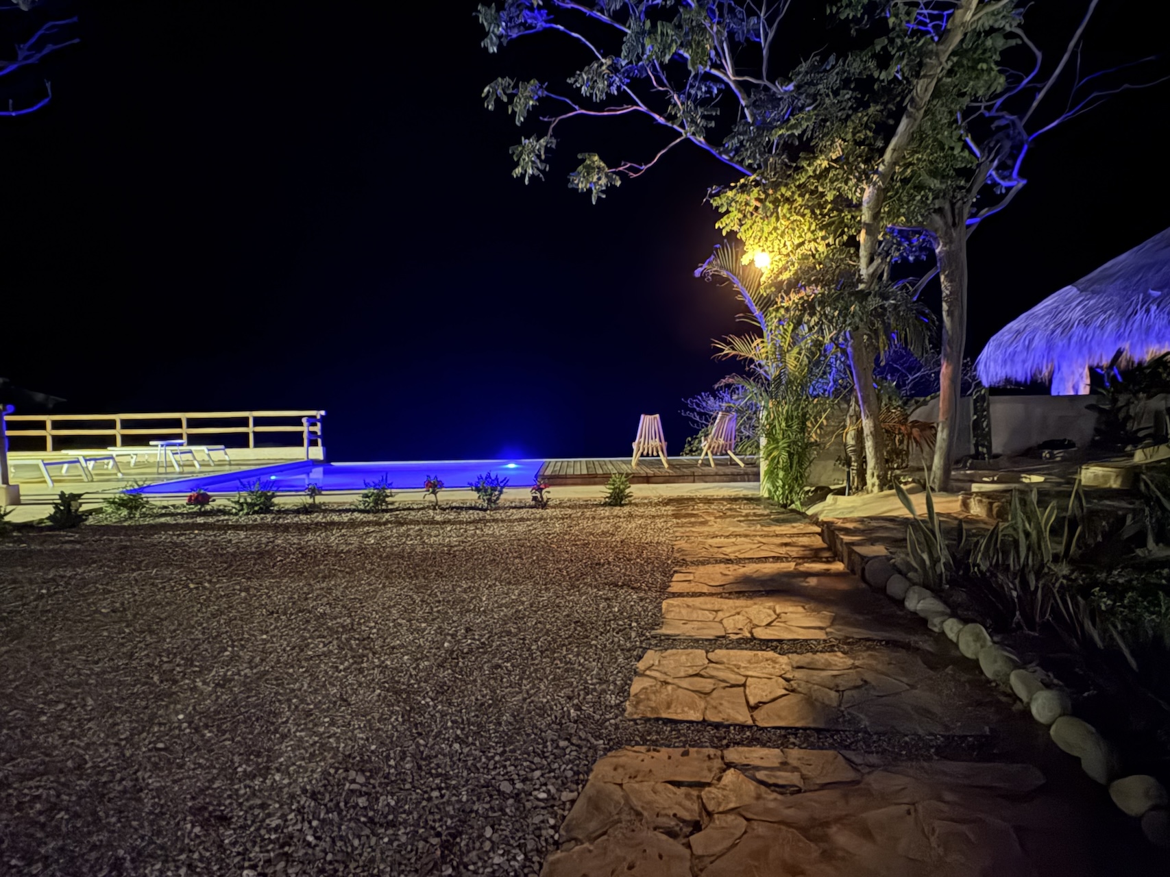 Pool illuminated at night